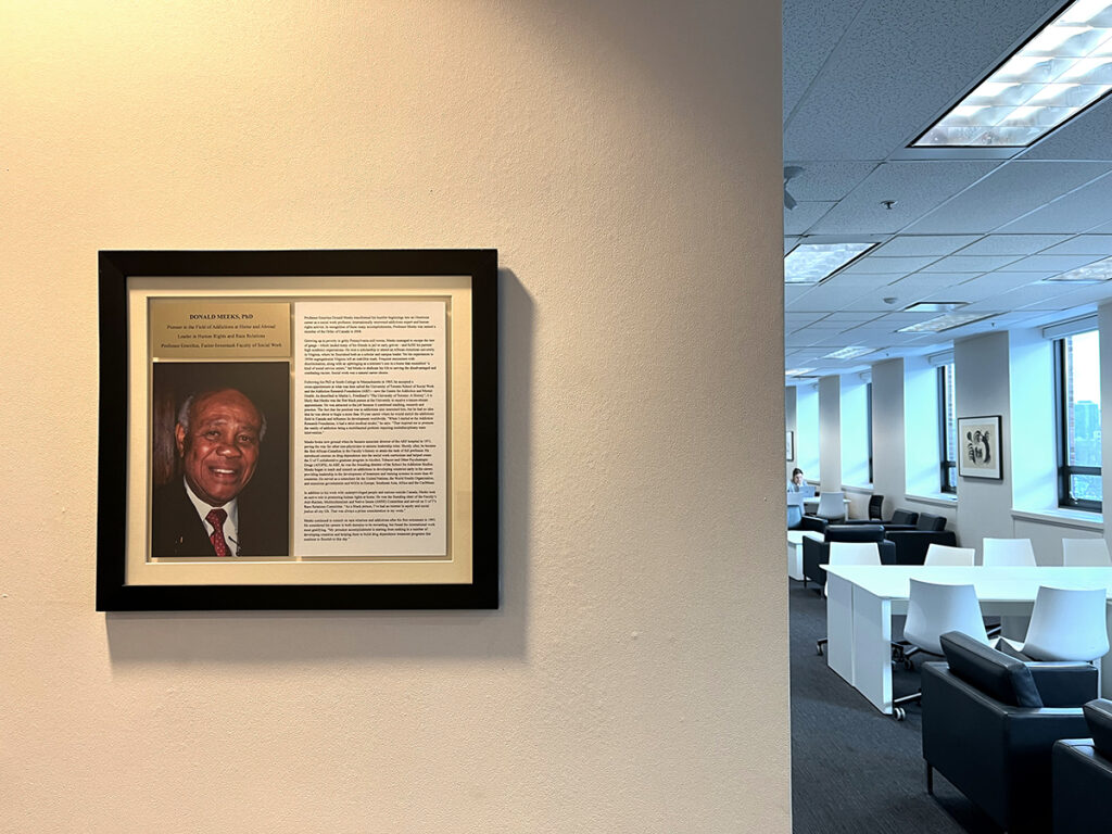 A plaque dedicated to Dr. Meeks hangs on the 7th floor of FIFSW's building
