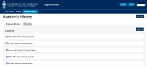 Screenshot of the Academic History section on Degree Explorer