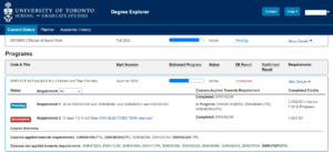 Screenshot of program requirements listed in detail on Degree Explorer