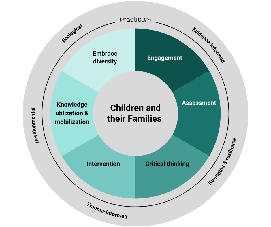 Infographic showing competencies for the children and their families field of study.