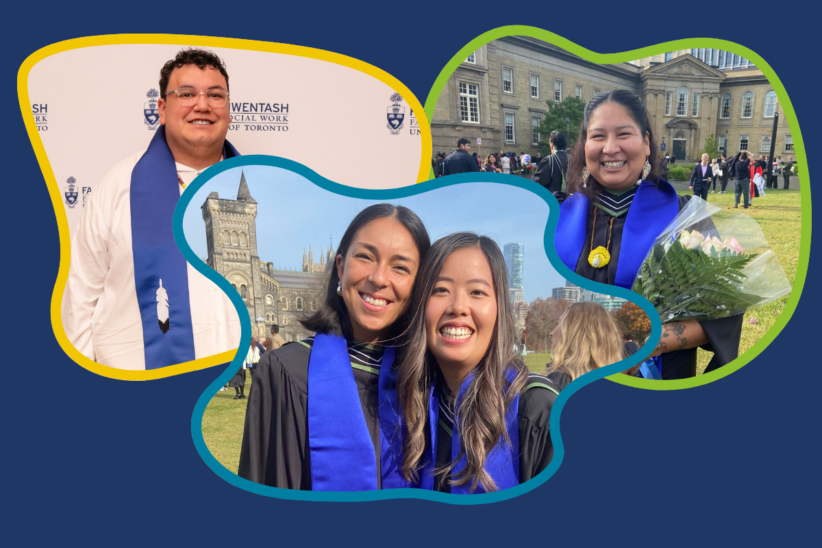 Collage of three photos of students celebrating graduation from the MSW-ITR program