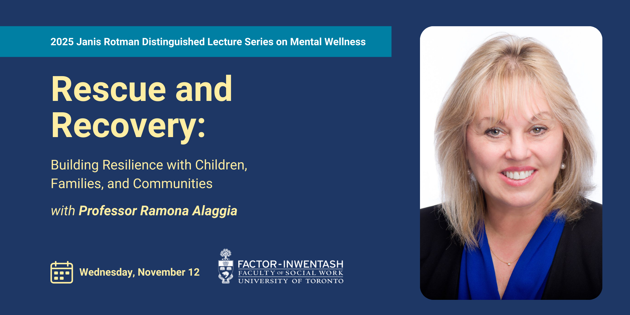 Promotional image for event, featuring Ramona Alaggia's headshot. Text repeated on the webpage below.